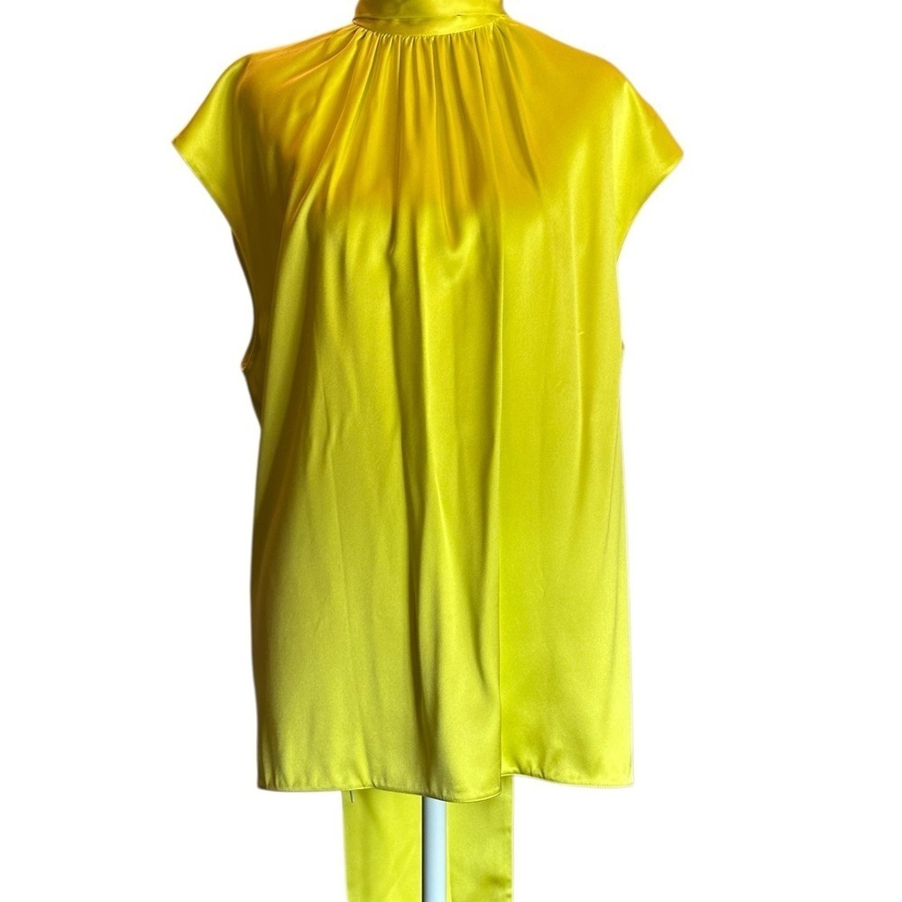 NEW PRADA Chartreuse Silk Blouse with Mandarin Collar - Picture 2 of 7